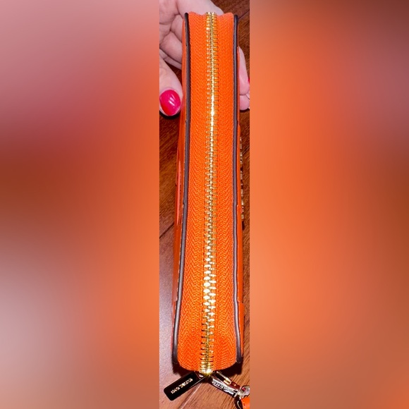 Michael Kors Vibrant Woven Leather Orange Jet Set Travel Case - Picture 11 of 11